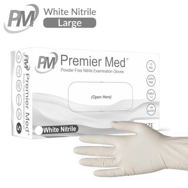 Premier Med White Nitrile Gloves (100pcs) – LARGE