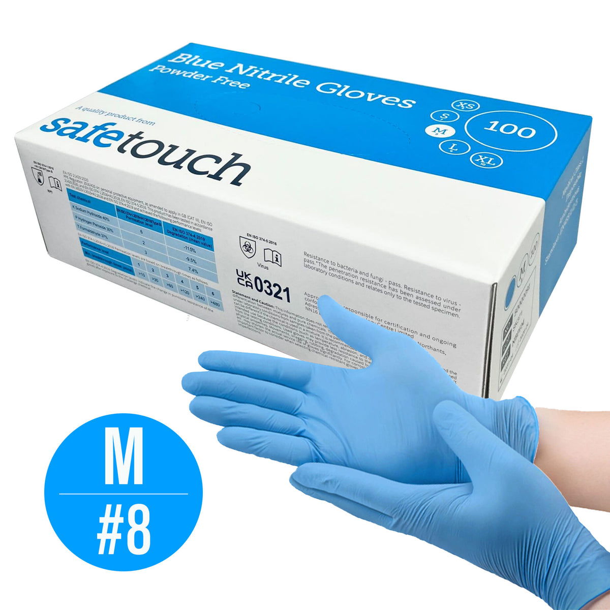 SafeTouch Blue Nitrile Gloves (Box of 100) – Medium