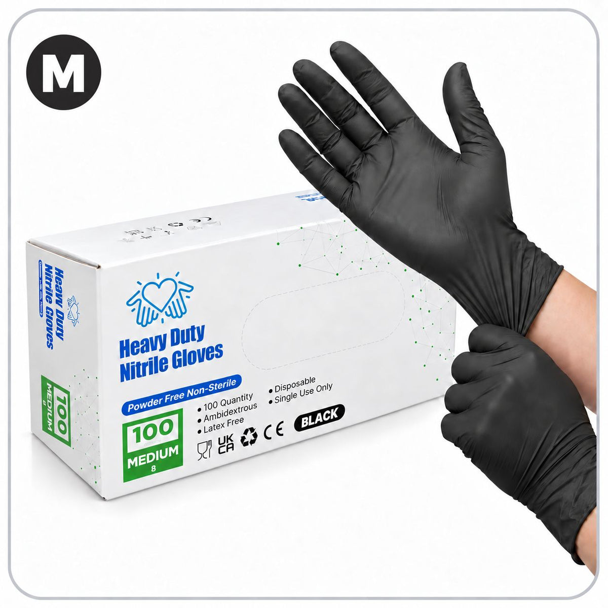 Heavy Duty Black Nitrile Gloves 100pcs – Medium (8)