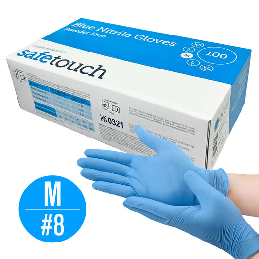 SafeTouch Blue Nitrile Gloves (Box of 100) – Medium