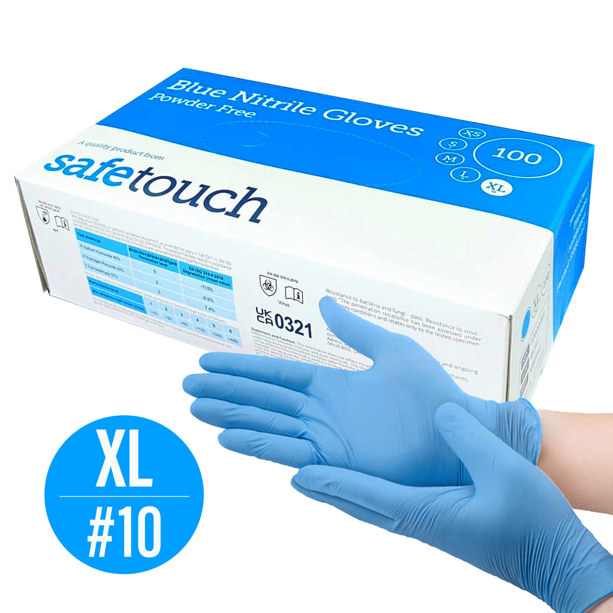 SafeTouch Blue Nitrile Gloves (Box of 100) – Extra Large