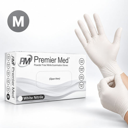 Premier Med White Nitrile Gloves (100pcs) – MEDIUM