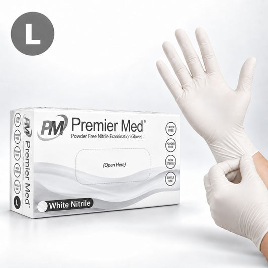 Premier Med White Nitrile Gloves (100pcs) – LARGE