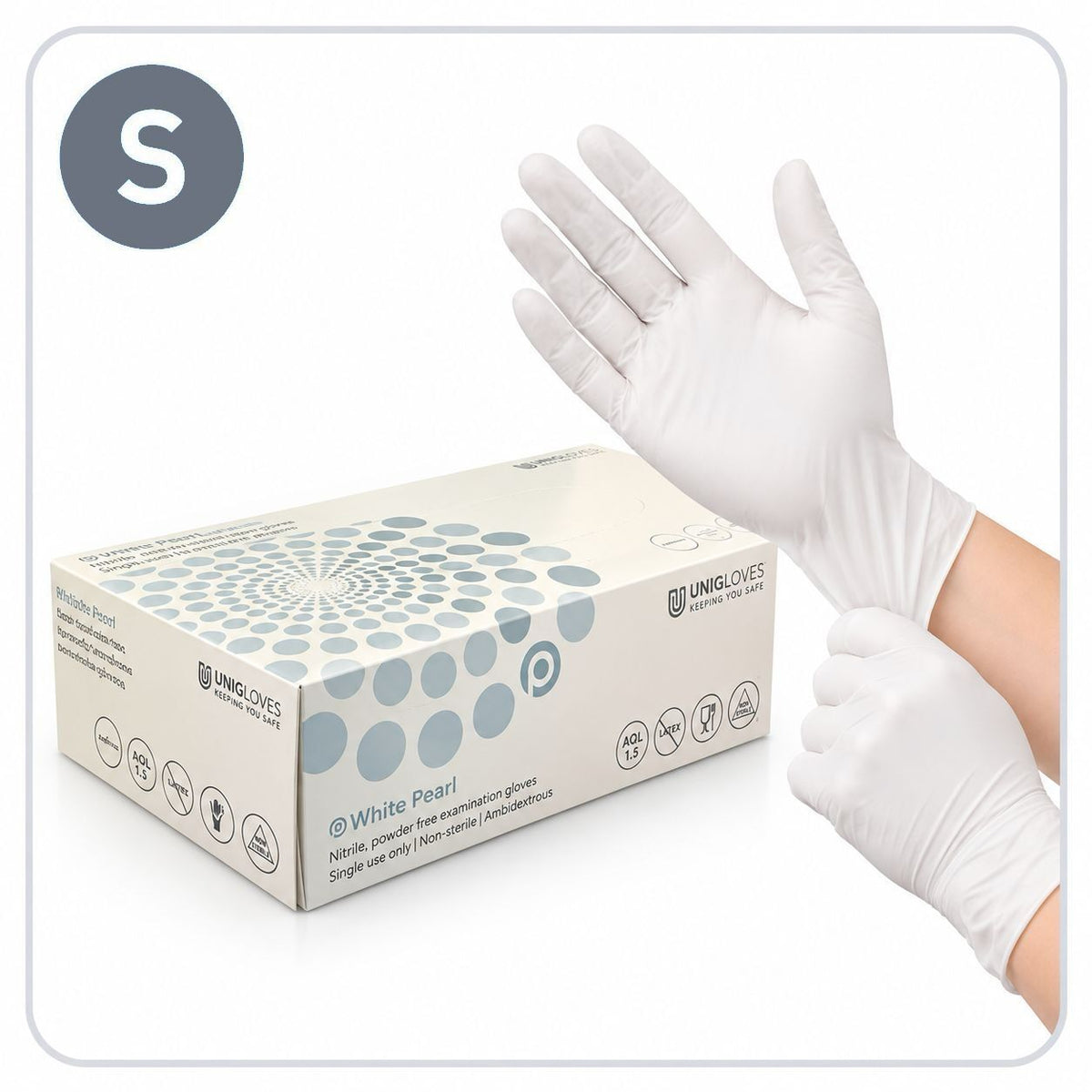 Unigloves Nitrile Gloves White (100) – SMALL